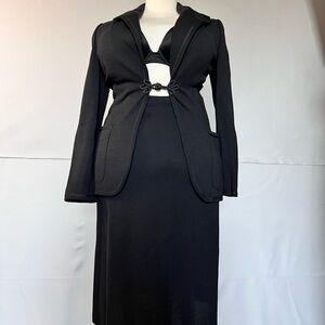 VTG 70’s Gothic Black Knit Skirt Suit w/ Frog Closure - XL